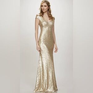 Theia Kaylee Rose Gold Sequin Cap Sleeve Dress Size 20